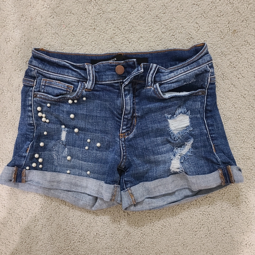 Women's Jean Shorts with Pearls